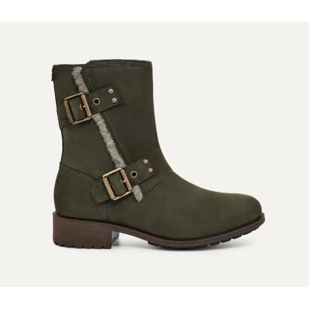 UGG Niels III Waterproof Olive Green Moto Boots Size 9.5 US‎ – Sheepskin Lined
